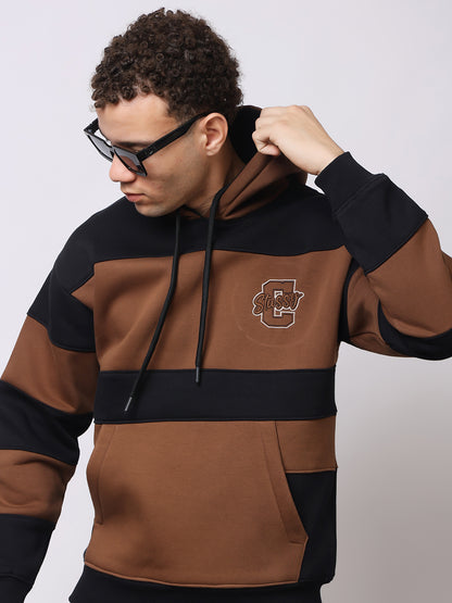 Stylox Men’s Premium Colorblock Hoodie – Brown &amp; Black Stylish Winter Wear | Warm Fleece Hoodie with Kangaroo Pocket