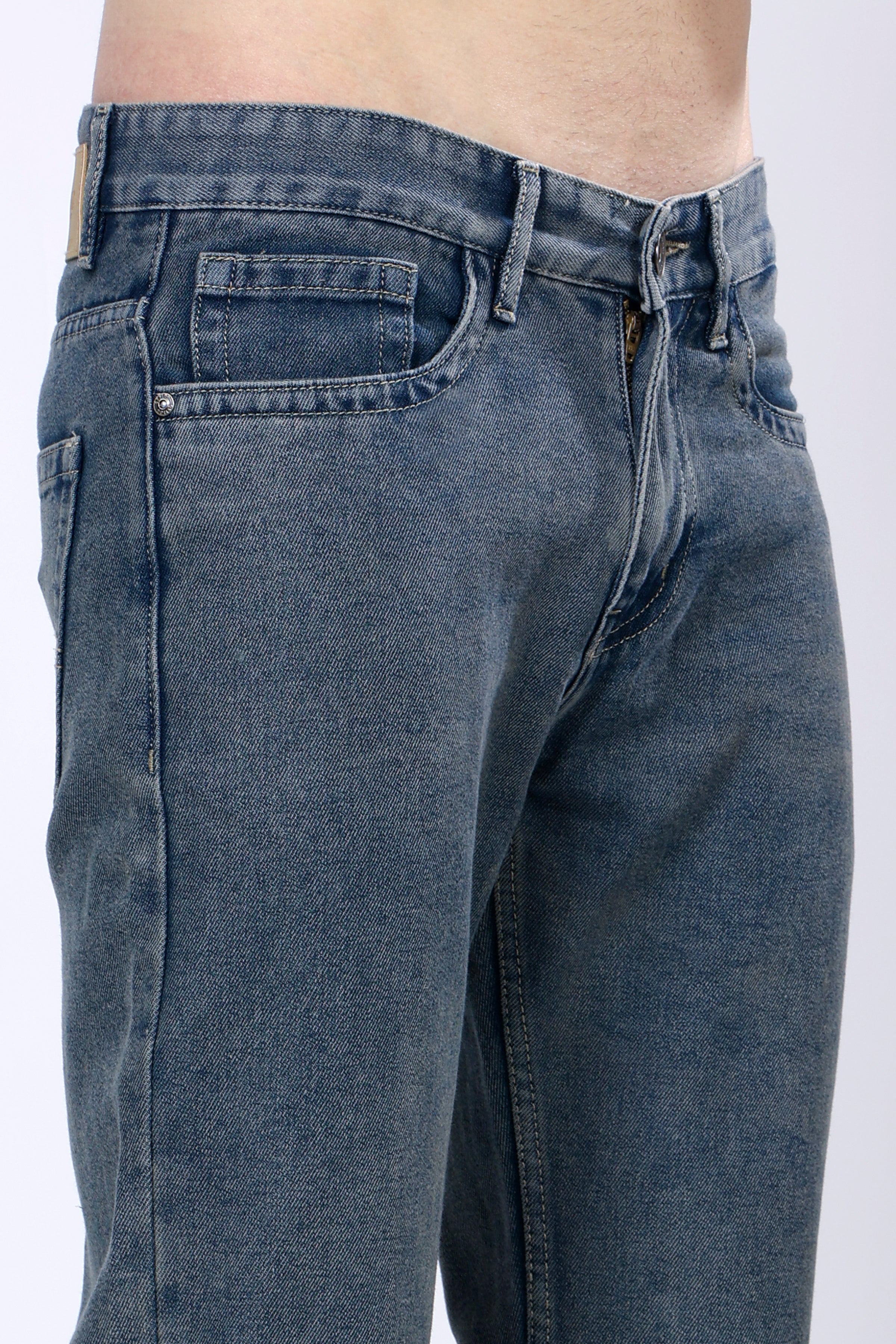 Stylox Men’s Mid-Rise Comfort Fit Vintage Blue Non-Stretch Denim Jeans - Stylox