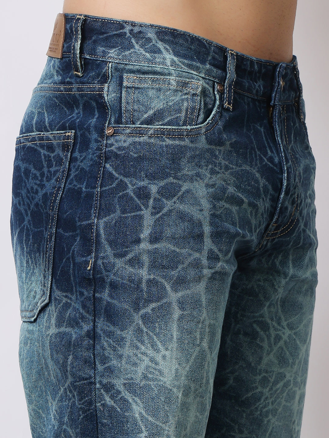 Stylox Men’s Relaxed Fit Cracked Wash Denim Jeans | Trendy Heavy Washed Straight Fit Jeans for Streetwear Style - Stylox