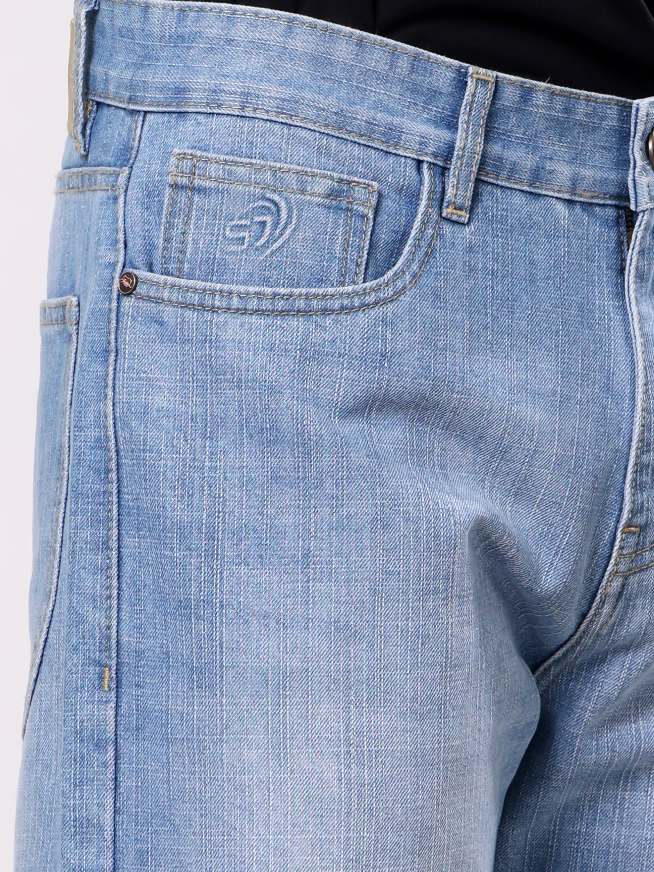 Stylox Men’s Baggy Fit Ice Blue Non-Stretch Wide Leg Denim Jeans