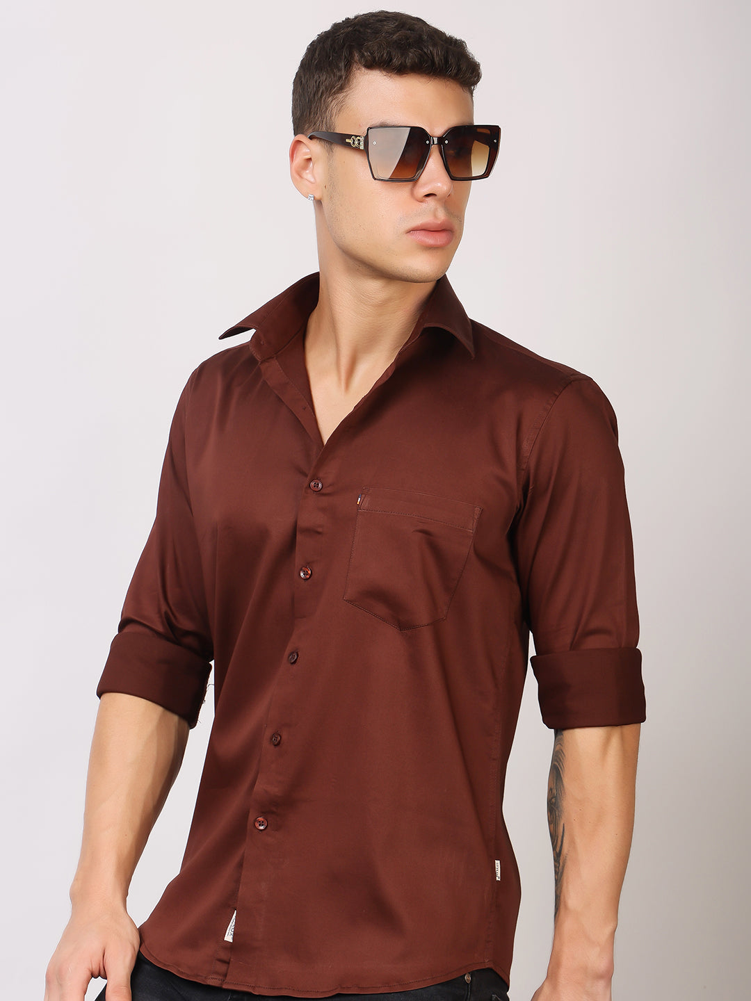 Stylox Men's Full Sleeve Solid Partywear Casual Shirt – Premium Shine Finish Cotton Blend Regular Fit Shirt for Stylish Evening & Occasion Wear - Stylox