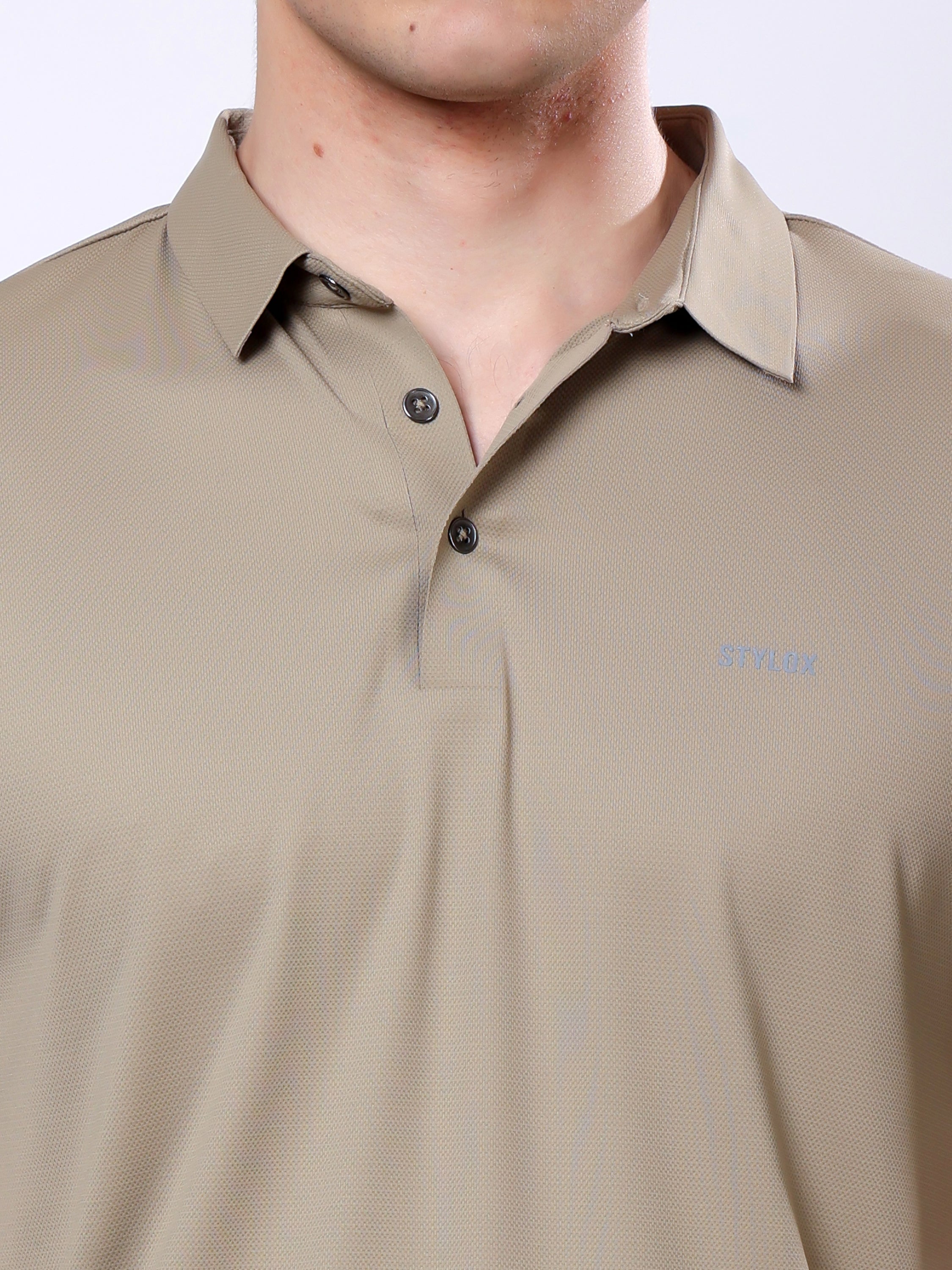 Stylox Men’s Premium Regular Fit Stretchable Polo T-Shirt–Beige - Stylox