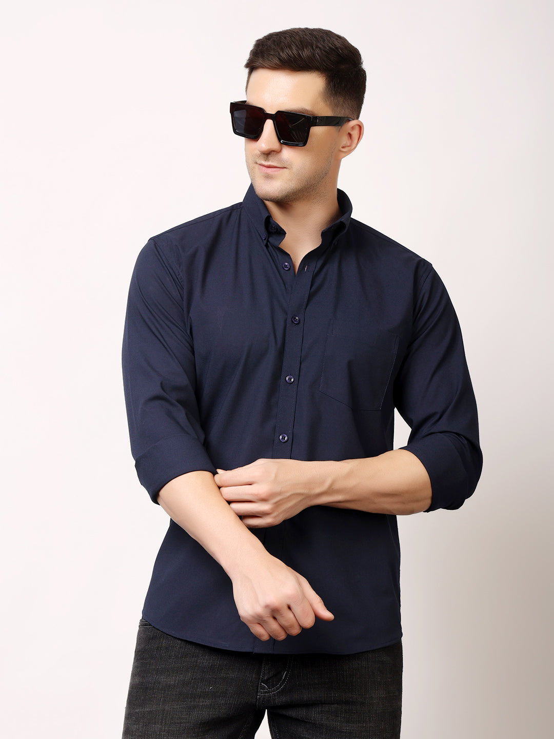 Stylox Men's Regular Fit Solid Casual Shirt with Full Sleeves – Premium Cotton Blend Button-Down Shirt for Smart Everyday Style - Stylox