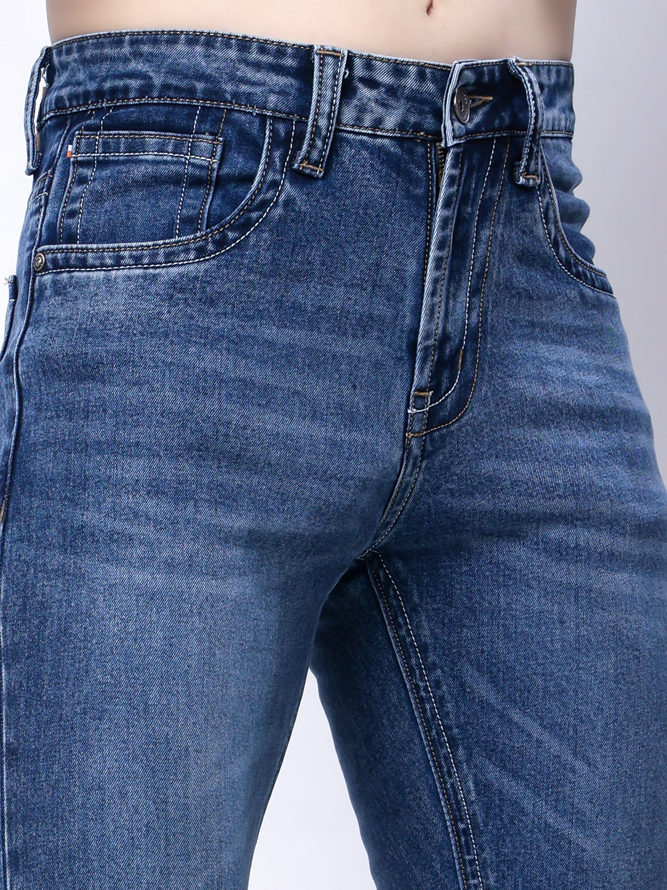 Stylox Men's Bootcut Fit Stretchable Denim Jeans-Mid Light Blue - Stylox