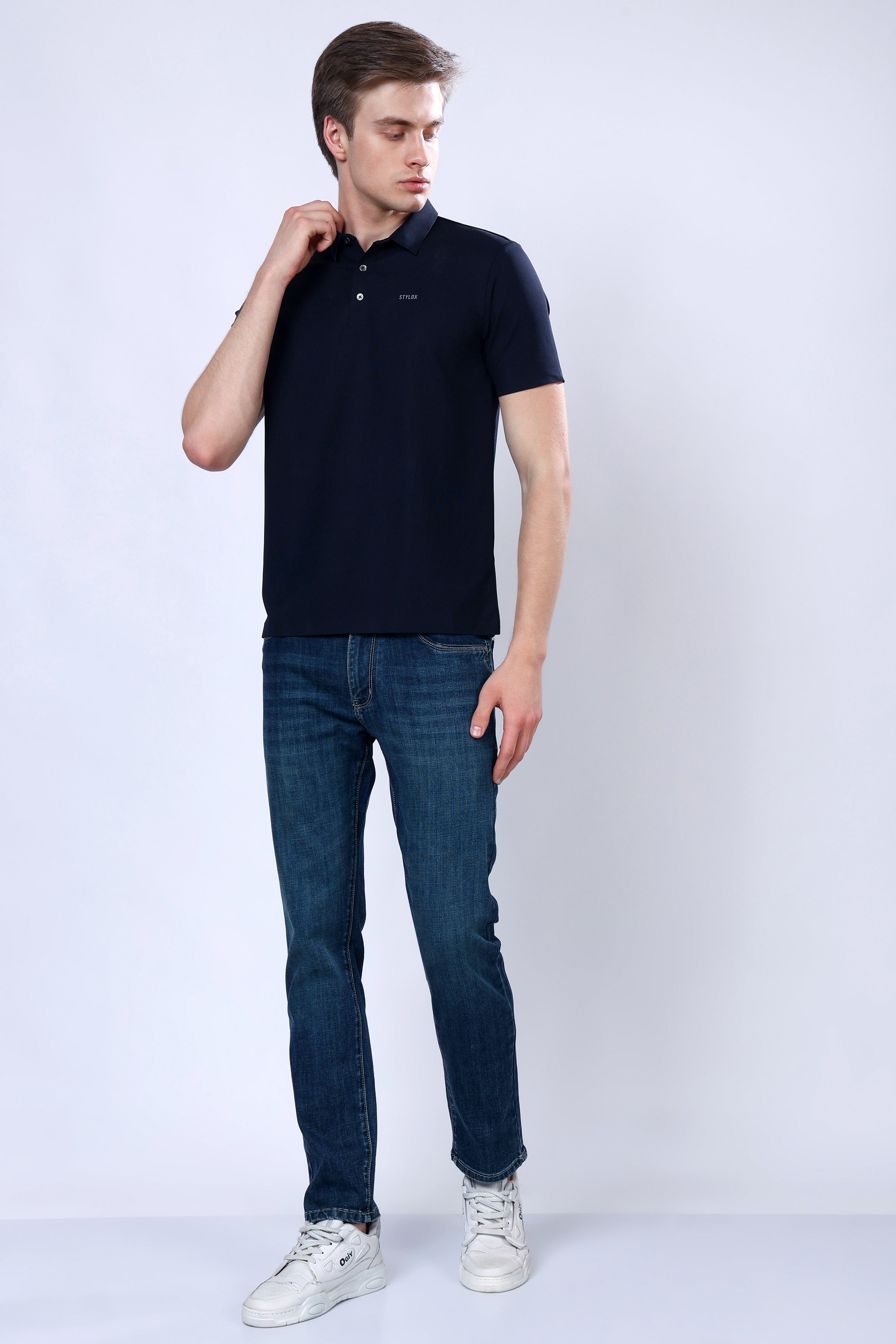 Stylox Men's Slim Fit Stretchable Jeans-Greenish Blue - Stylox