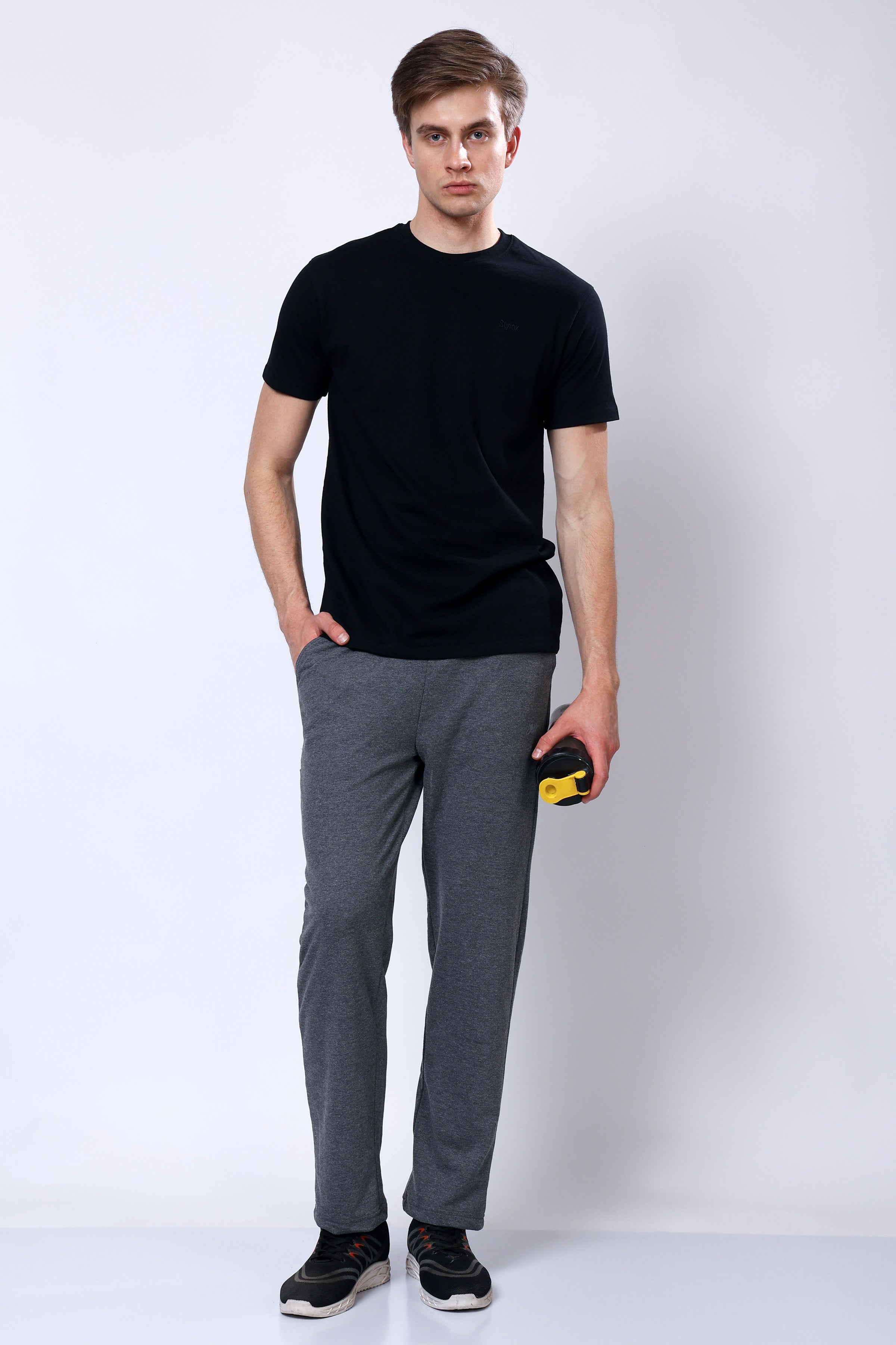 Stylox Men’s Regular Fit Terry Fabric Trackpant with Drawstring Waist-Dark Grey - Stylox
