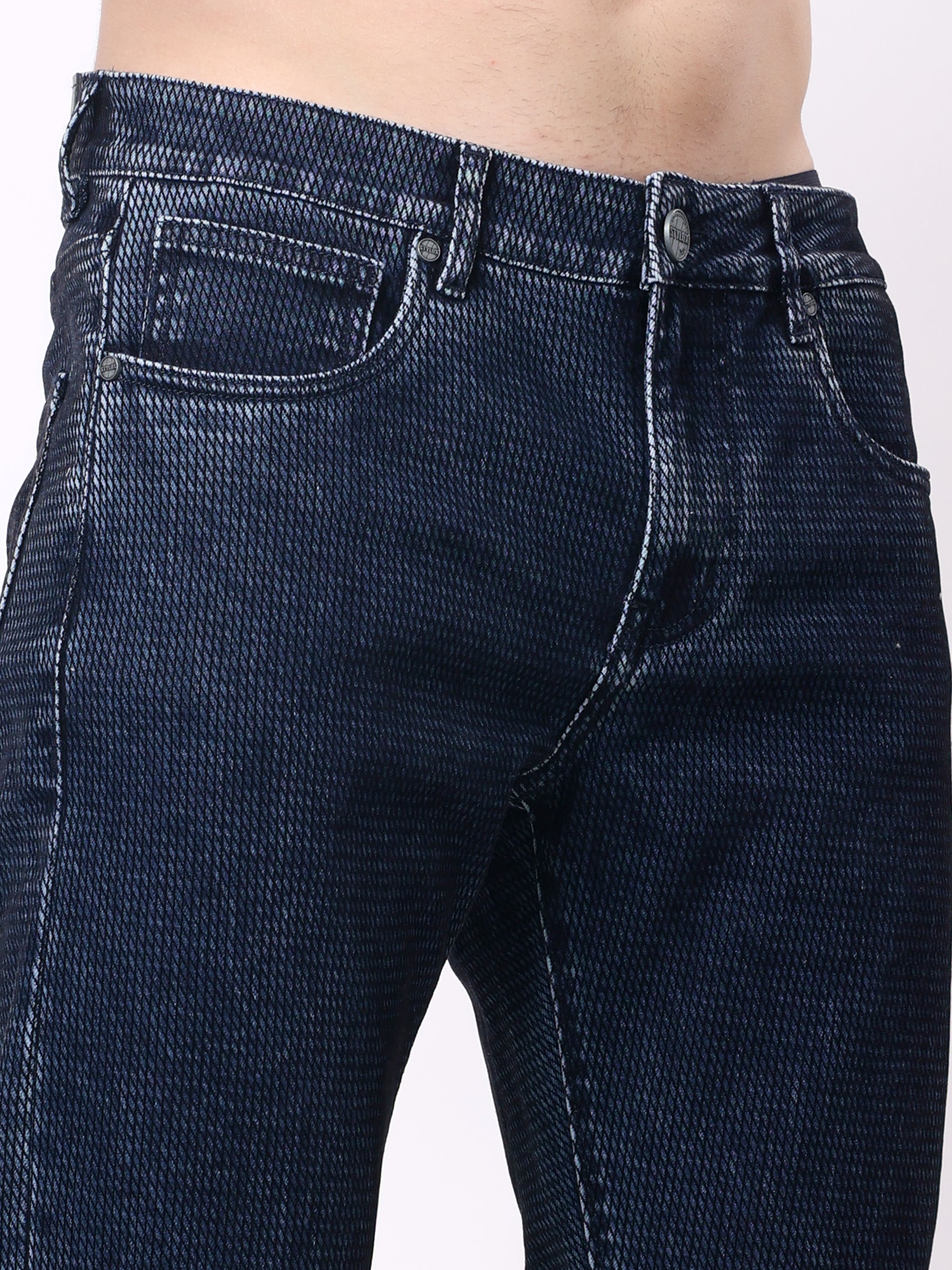 Stylox Men’s Premium Stretchable Comfort Fit Textured Denim Jeans - Stylox