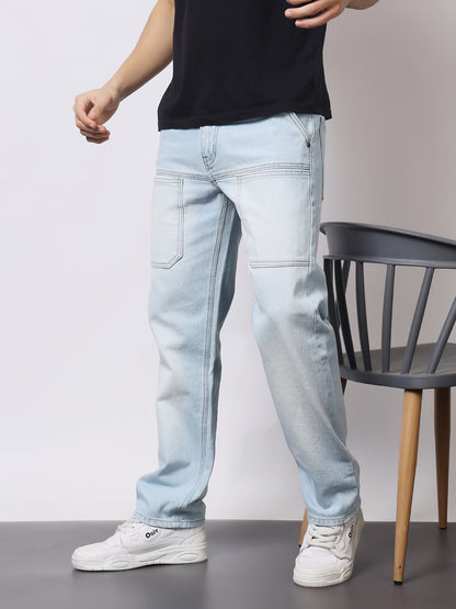 Stylox Men’s Relaxed Fit Heavy Washed Denim Jeans with Front Utility Pockets | Comfort Casual Jeans for Everyday Wear - Stylox