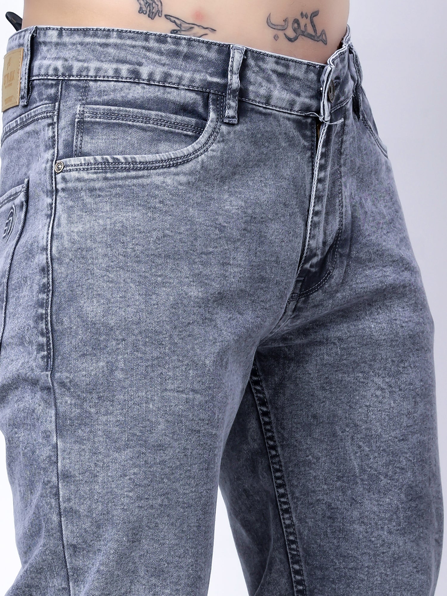 Stylox Men’s Slim Fit Stretchable Steel Grey Denim Jeans - Stylox