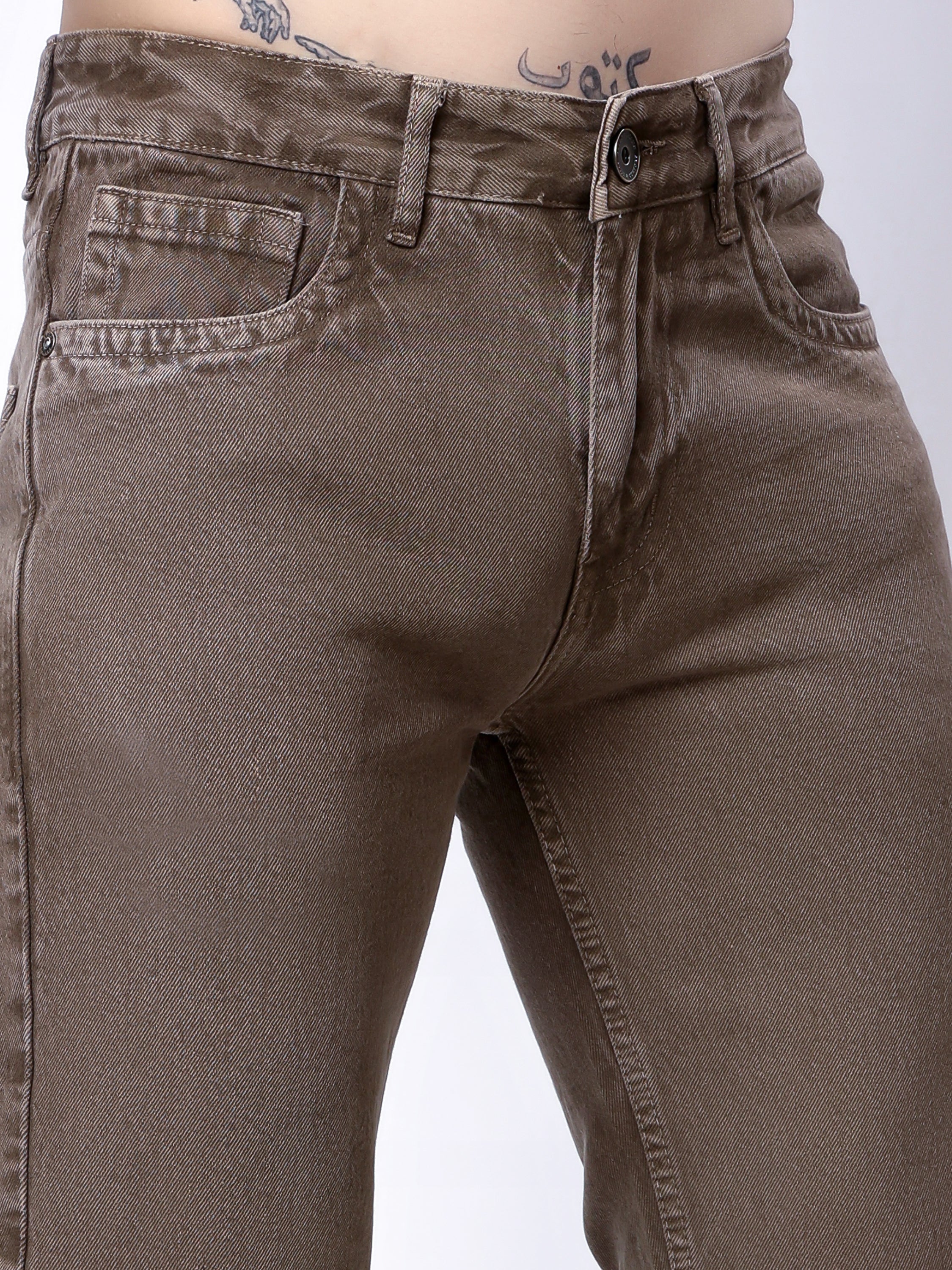 Stylox Men’s Comfort Fit Non-Stretch Denim Jeans-Brown