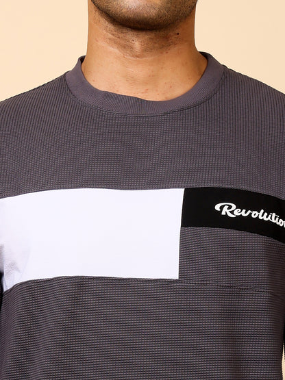 Stylox Men’s Colorblock Crew Neck Sweatshirt with “Revolution” Print