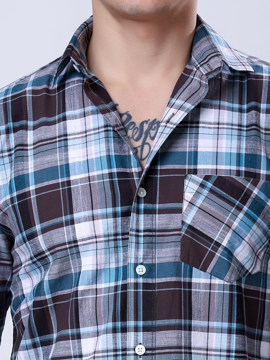 Stylox Men’s Regular Fit Full Sleeve Casual Check Shirt–Brown & Teal - Stylox