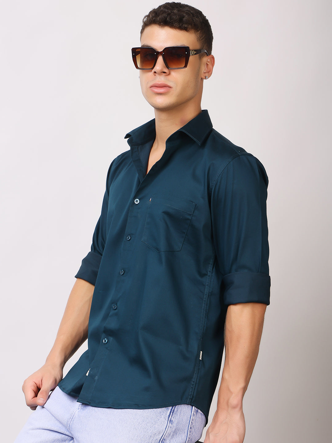 Stylox Men's Full Sleeve Solid Partywear Casual Shirt – Premium Shine Finish Cotton Blend Regular Fit Shirt for Stylish Evening & Occasion Wear - Stylox