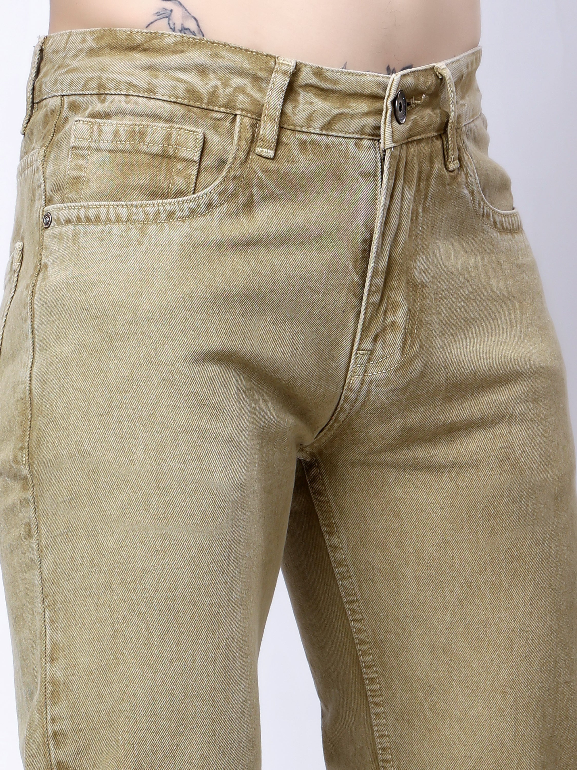 Stylox Men’s Comfort Fit Non-Stretch Denim Jeans-Beige