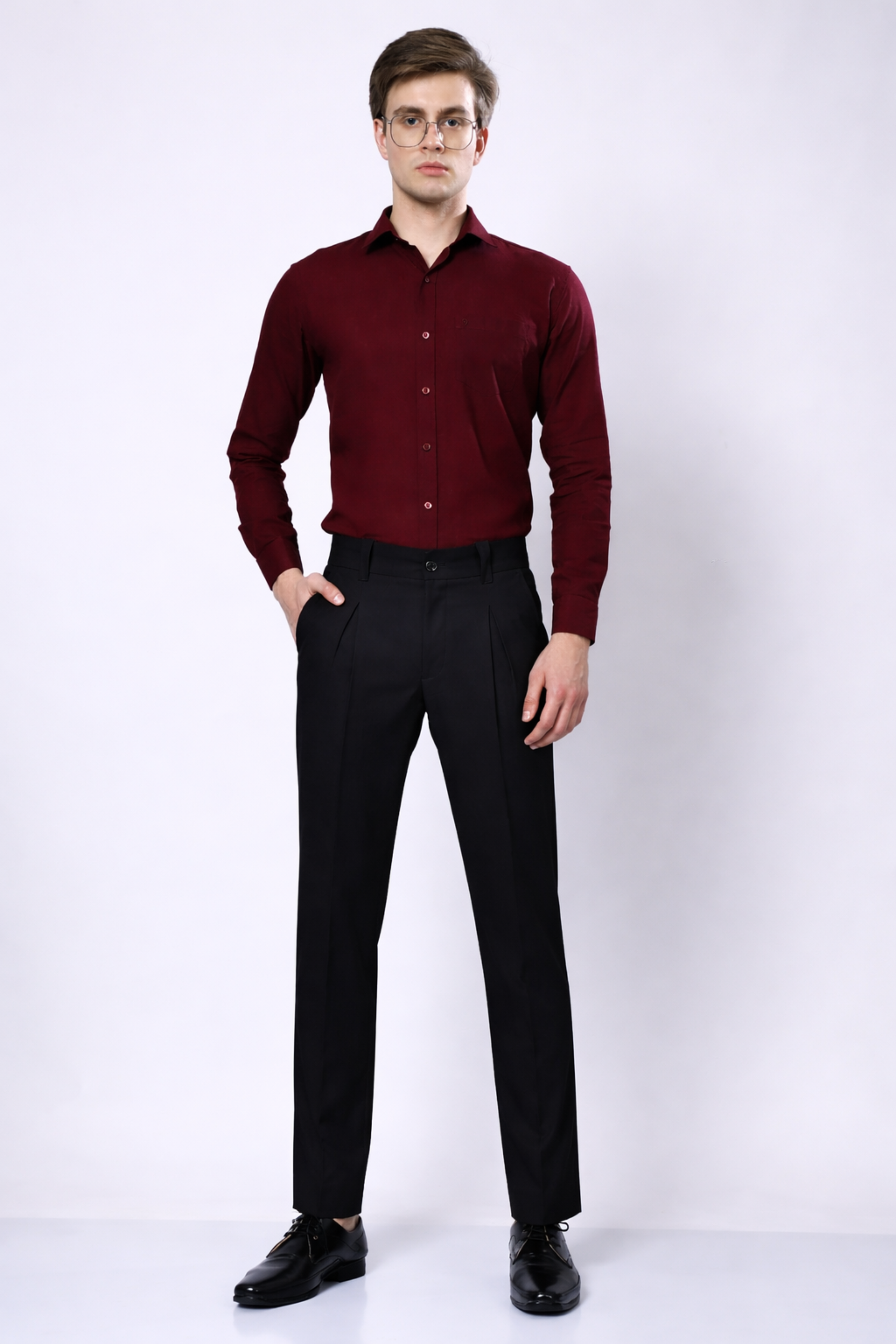 Stylox Men’s Slim Fit Pleated Formal Trousers – Premium Office Wear Pants with Side Pockets-Black - Stylox