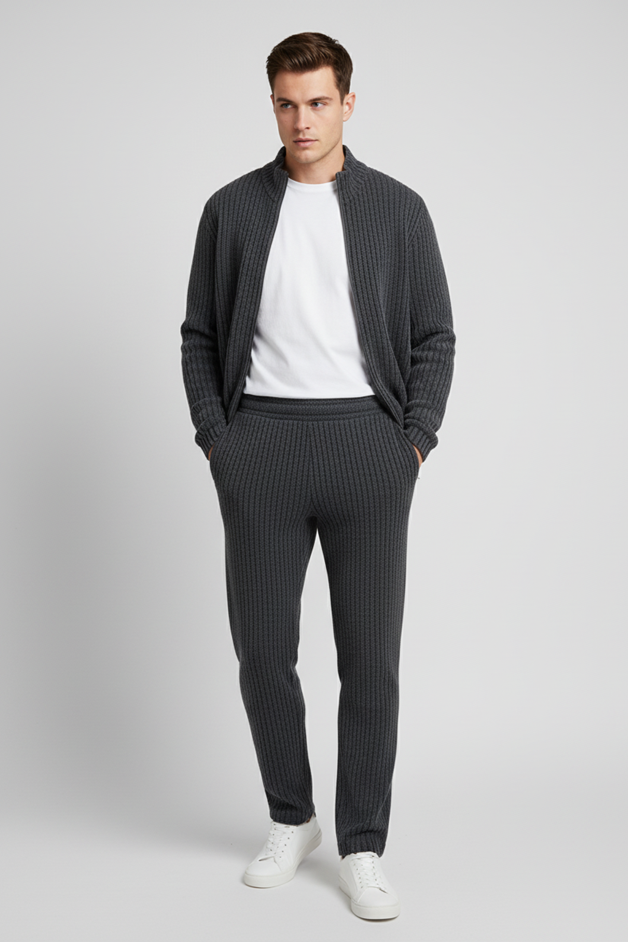 Stylox Men’s Premium Ribbed Co-Ord Set | Luxury Zip Jacket &amp; Jogger Set