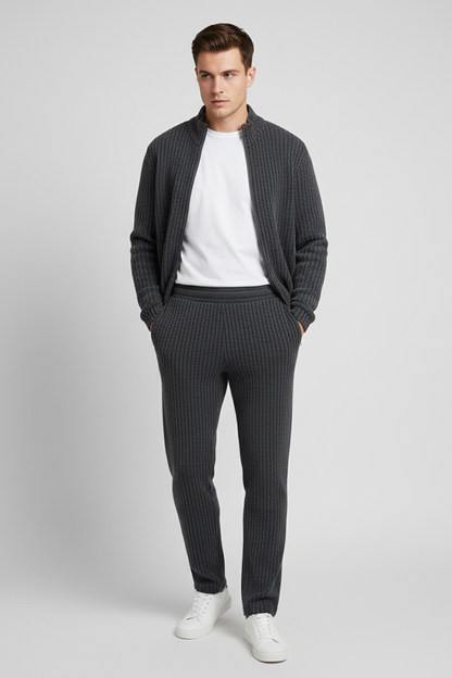 Stylox Men’s Premium Ribbed Co-Ord Set | Luxury Zip Jacket &amp; Jogger Set