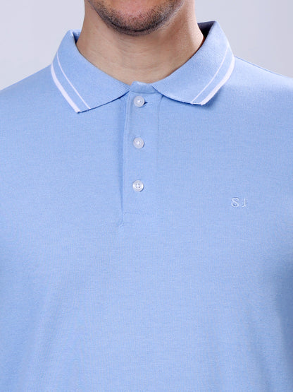 Stylox Men’s Solid Polo T-Shirt with Contrast-Tipped Collar - Stylox