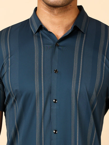 Stylox Men’s Slim-Fit Stretchable Striped Half-Sleeve Shirt – Casual &amp; Comfy