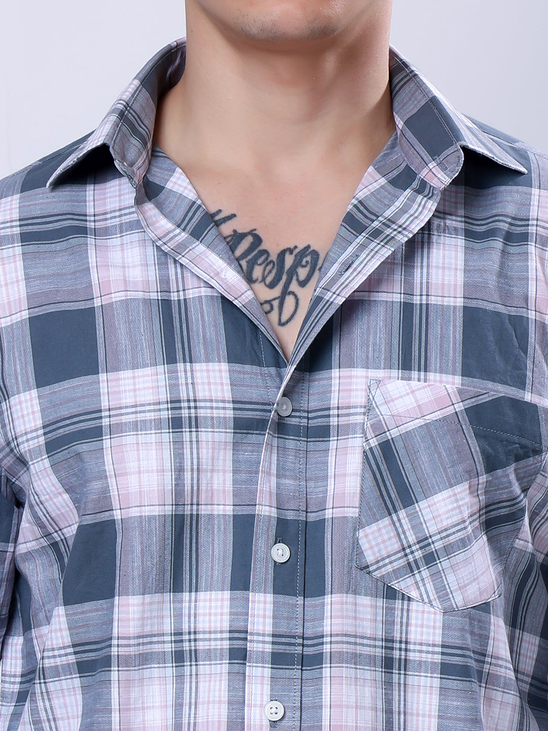 Stylox Men’s Regular Fit Full Sleeve Casual Check Shirt–Grey & Coral - Stylox