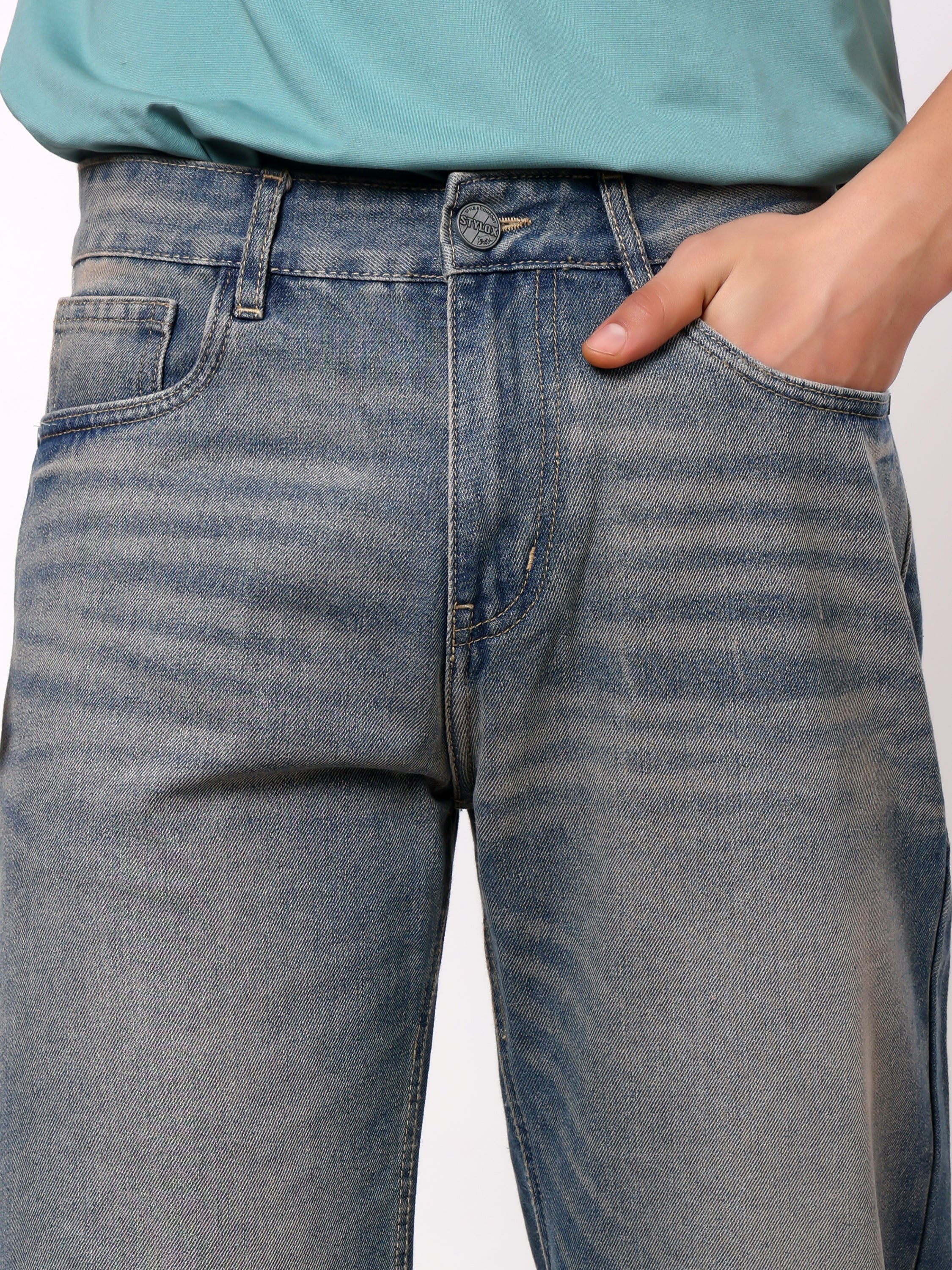 Stylox Baggy Fit Non-Stretch Wide Leg Casual Streetwear Denim Jeans For Men