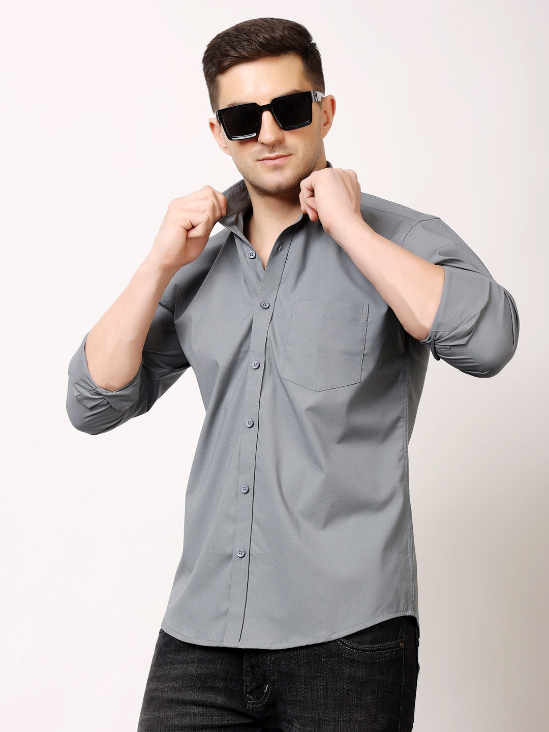 Stylox Men's Regular Fit Solid Casual Shirt with Full Sleeves – Premium Cotton Blend Button-Down Shirt for Smart Everyday Style - Stylox
