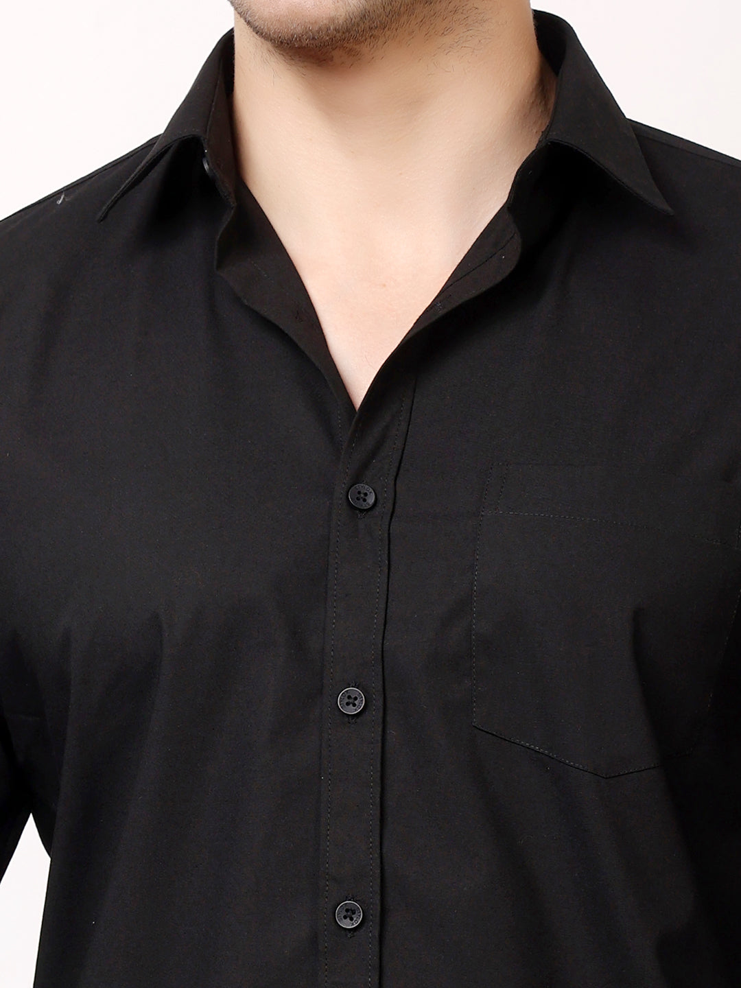 Stylox Men's Full Sleeve Solid Black Casual Shirt – Premium Cotton Blend Regular Fit Shirt for Everyday Comfort & Style