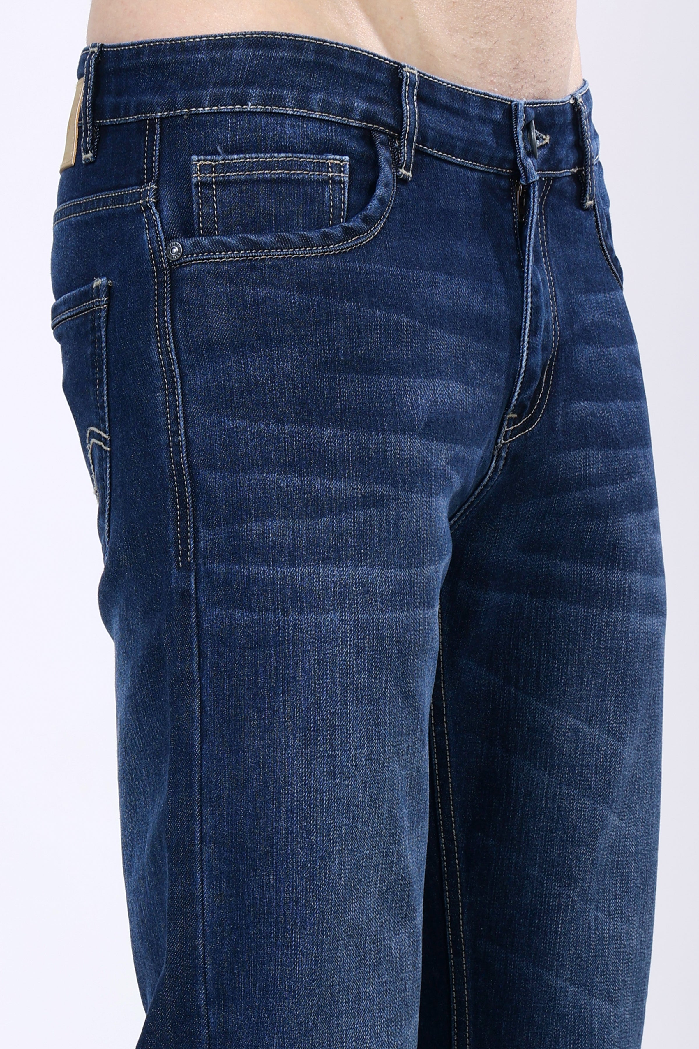 Stylox Men’s Mid-Rise Comfort Fit Stretchable Denim Jeans-Mid Dark Blue - Stylox