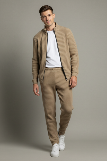 Stylox Men’s Premium Ribbed Co-Ord Set | Luxury Zip Jacket &amp; Jogger Set