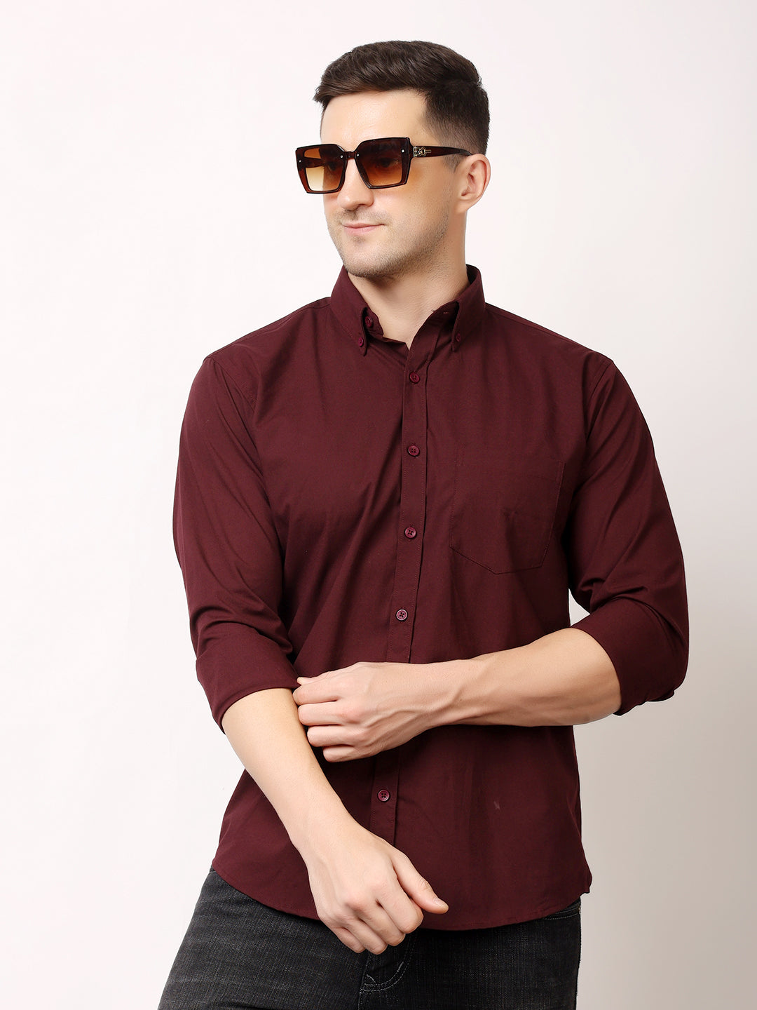 Stylox Men's Regular Fit Solid Casual Shirt with Full Sleeves – Premium Cotton Blend Button-Down Shirt for Smart Everyday Style - Stylox