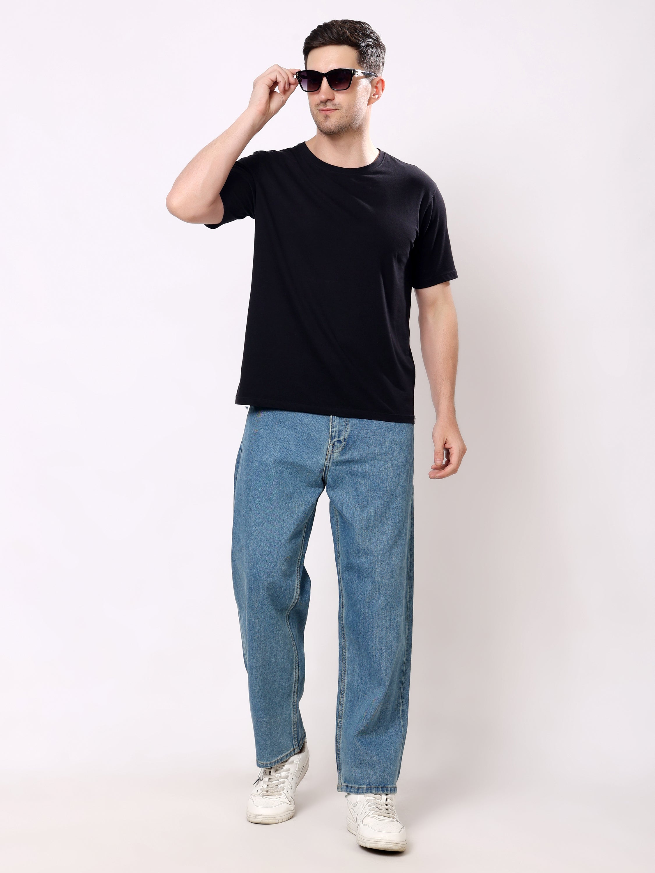 Stylox Men's Indigo Vintage Super Baggy Fit Non-Stretchable denim Jeans