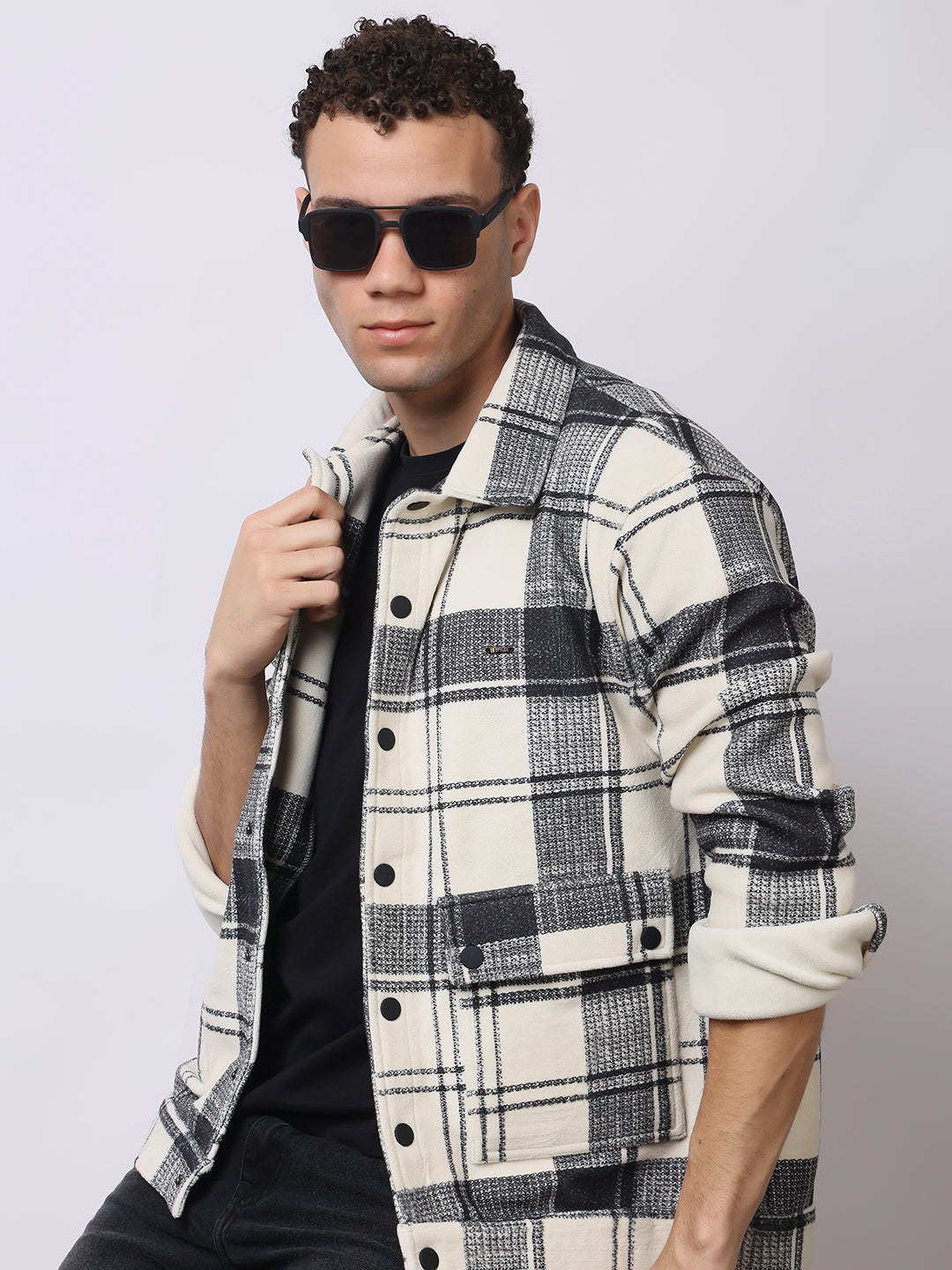 Stylox Men’s Checkered Winter Shacket – Premium Fleece-Lined Button-Down Plaid Jacket for Casual & Outdoor Wear