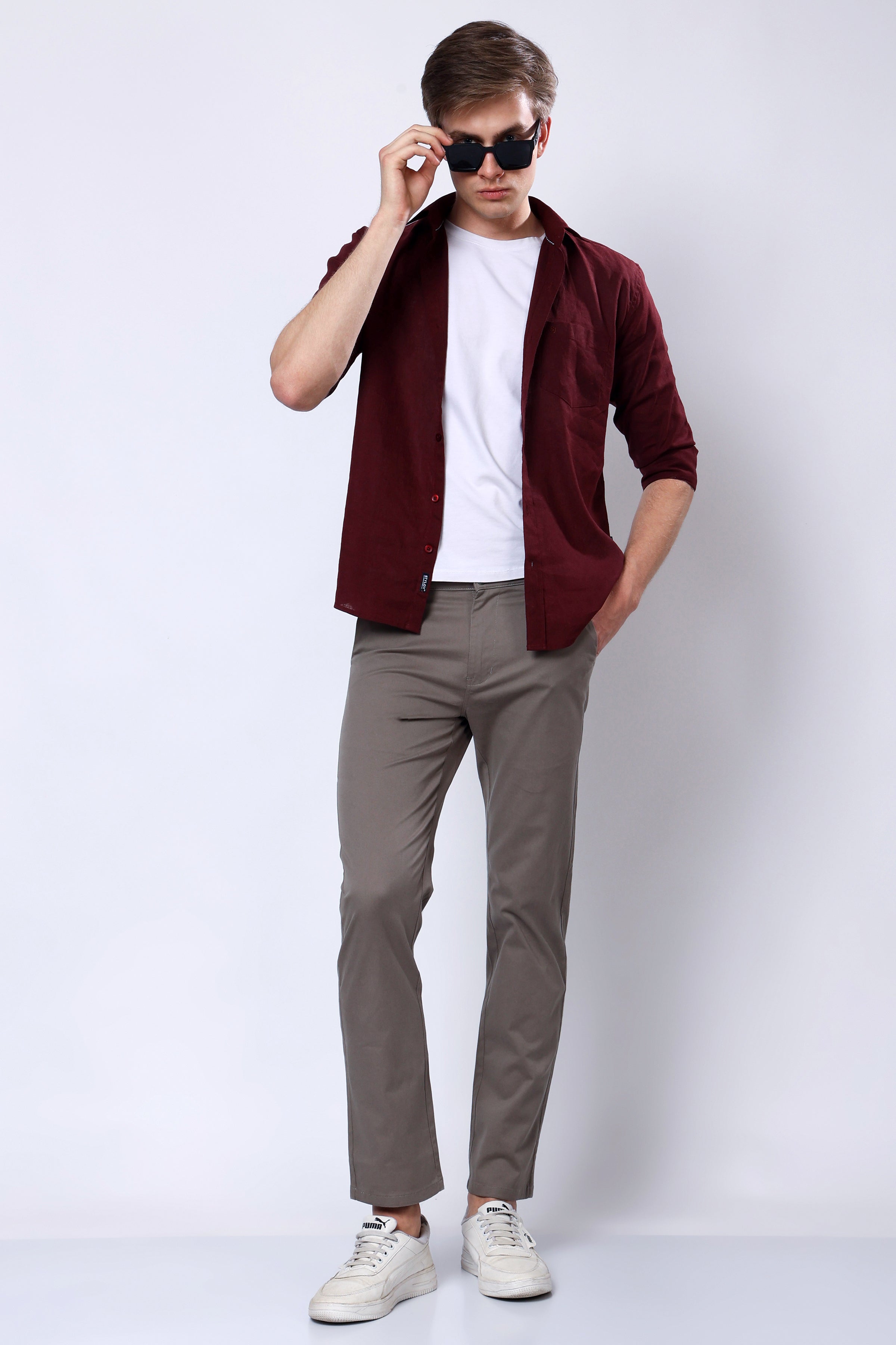Stylox Men’s Straight Fit Casual Trousers with Comfort-Dark Grey - Stylox