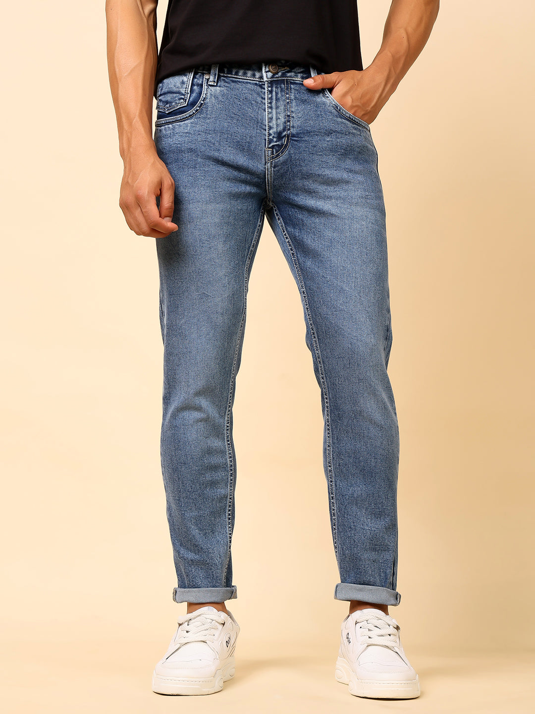 Stylox Men’s Ankle Fit Stretchable Washed Denim Jeans - Stylox