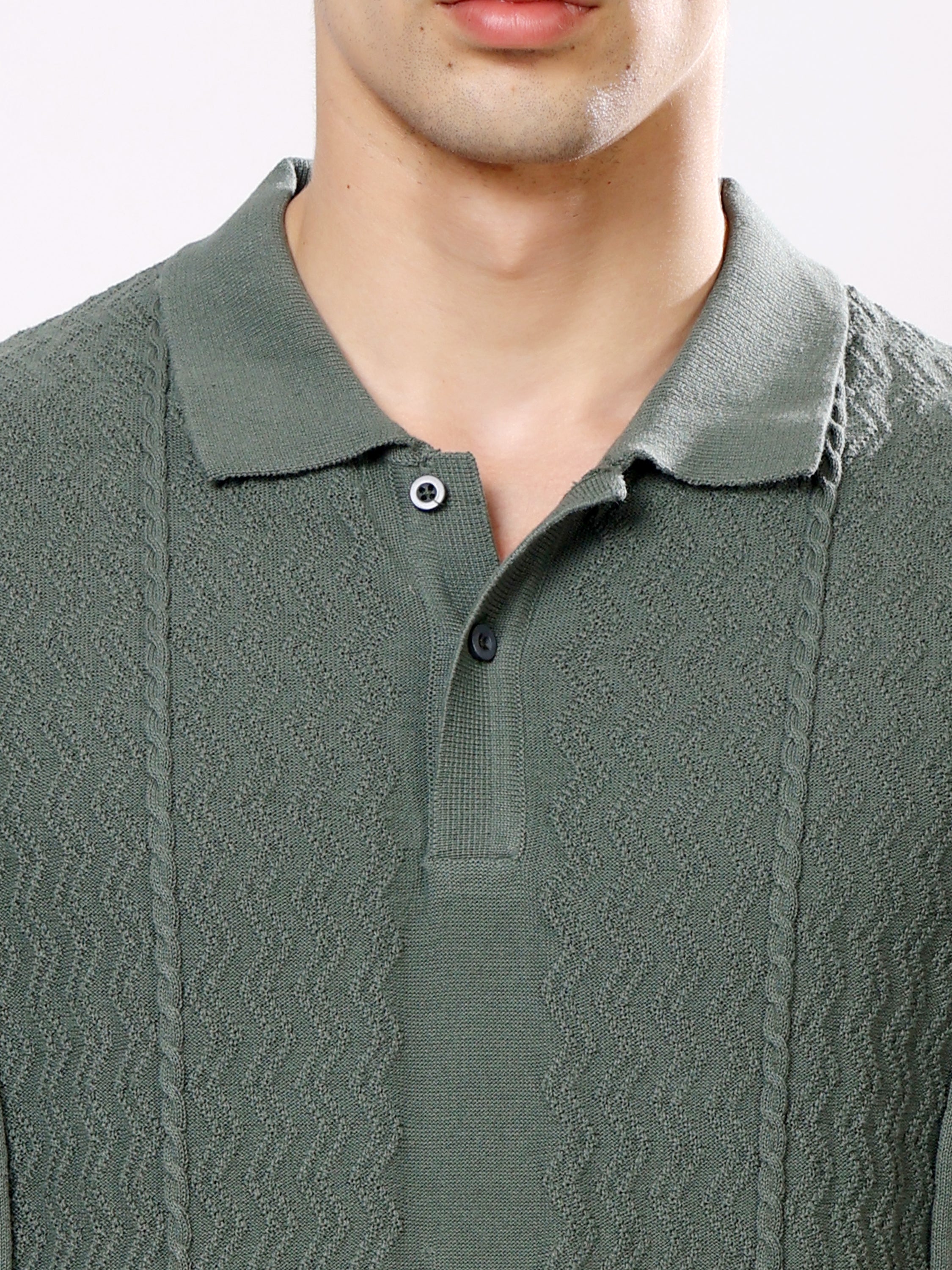 Stylox Men's Regular Fit Half Sleeve Textured Knitted Polo T-Shirt