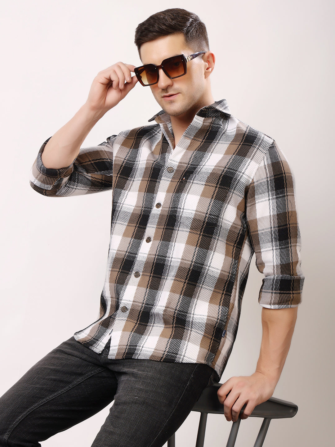 Stylox Men’s Regular Fit Full Sleeve Check Shirt | Casual & Semi-Formal Cotton Checkered Shirt - Stylox