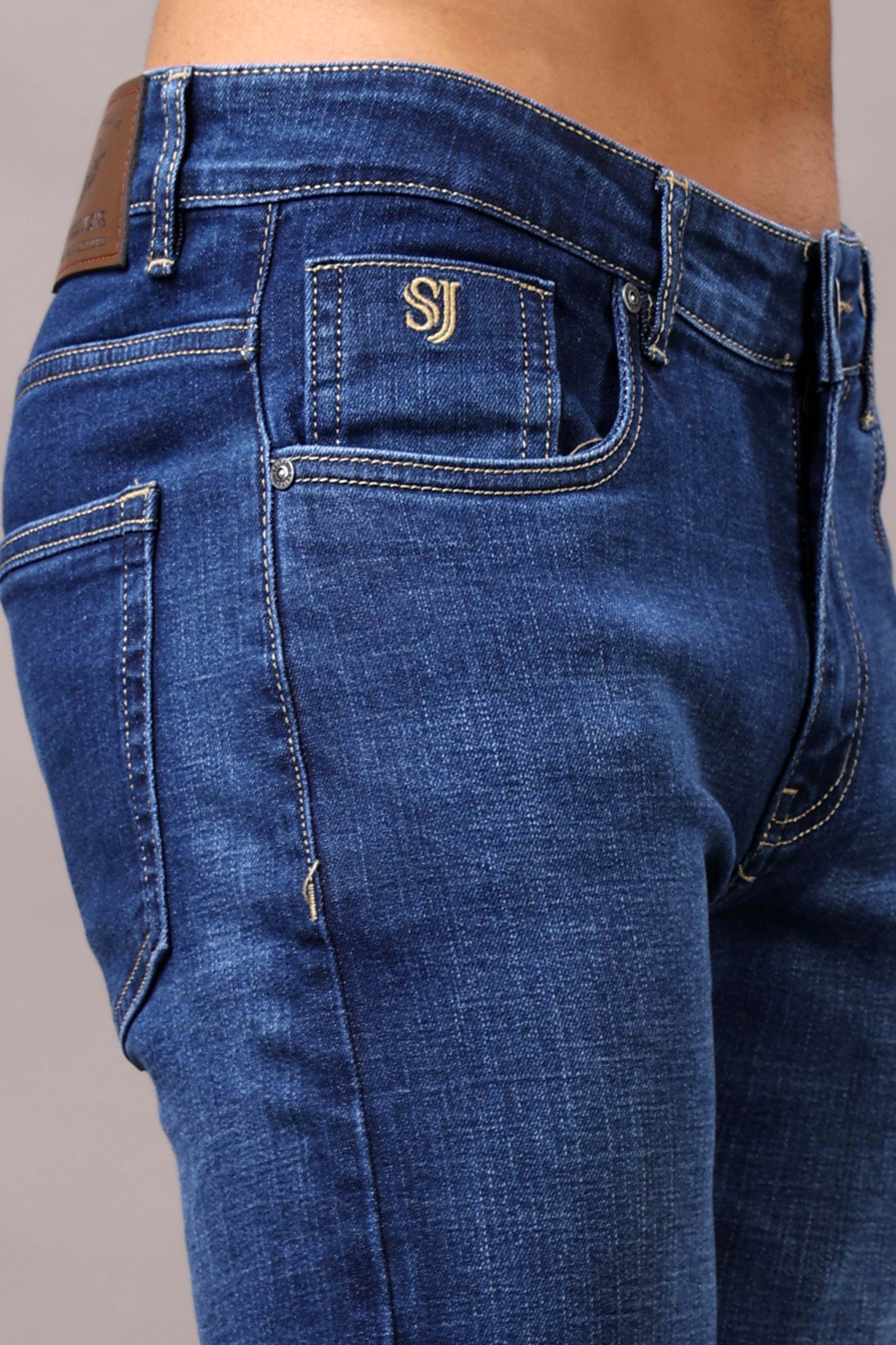 Stylox Men’s Slim Fit Denim Jeans - Dark Blue & Mid Dark Blue