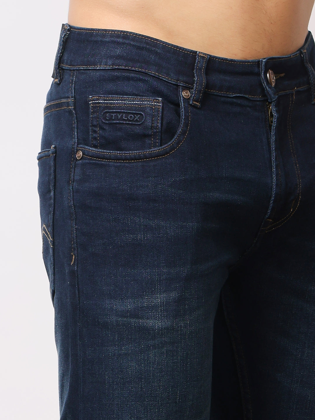 Stylox Men’s Ankle Fit Mid-Rise Washed Stretchable Denim Jeans - Stylox
