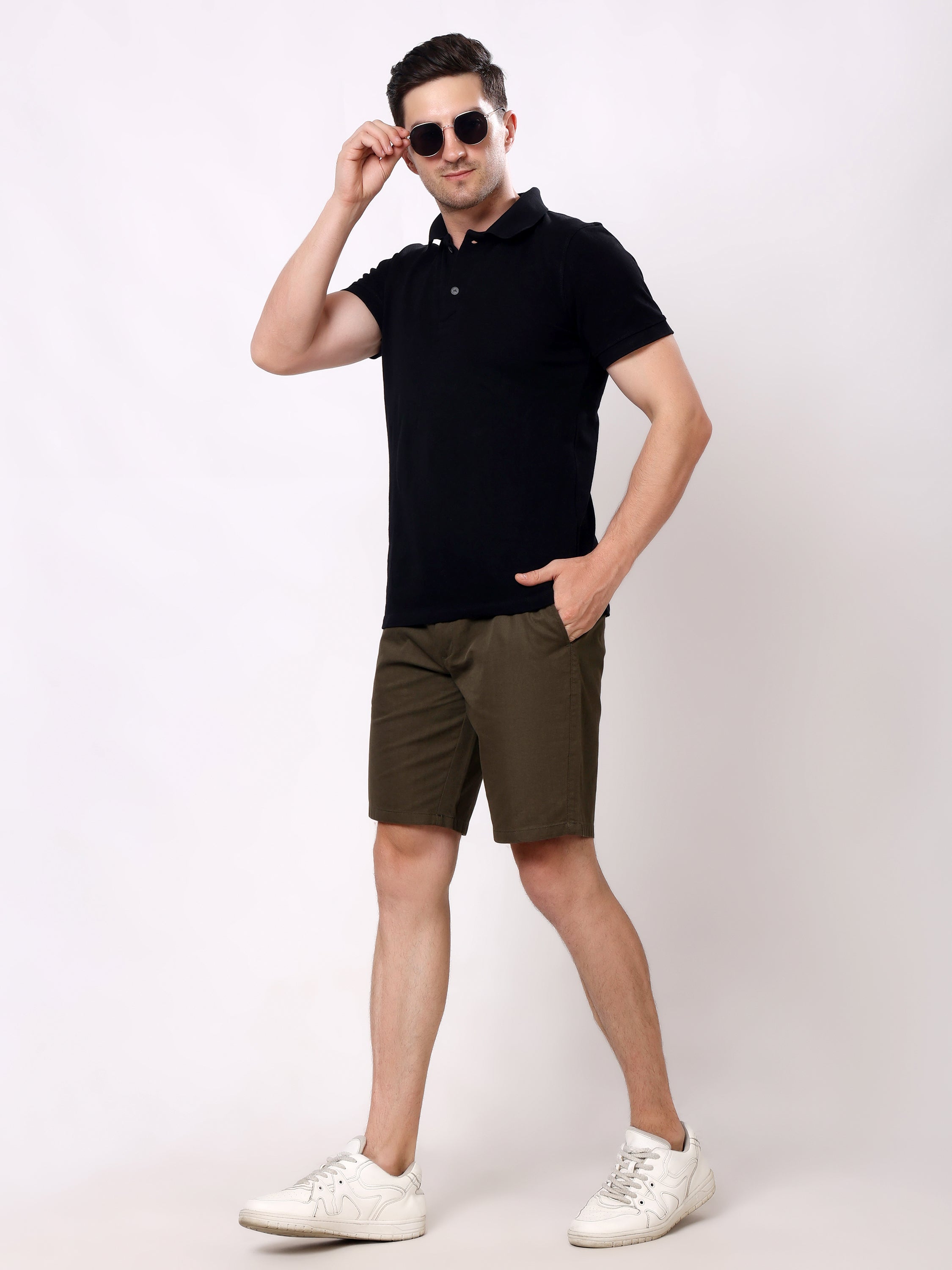 Stylox Men's Regular Fit Cotton Casual Summer Shorts with Elastic Waist & Drawstring
