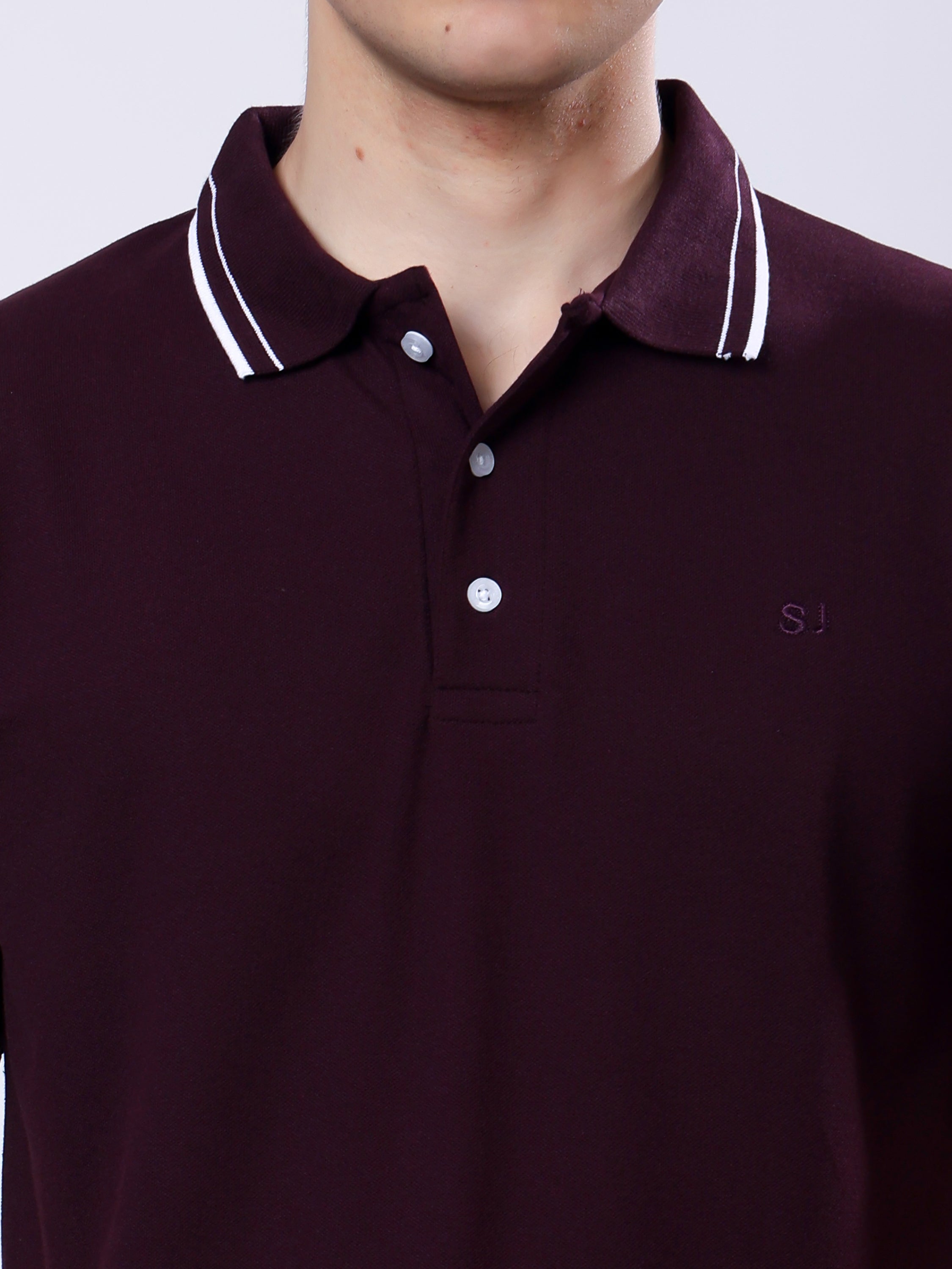 Stylox Men’s Solid Polo T-Shirt with Contrast-Tipped Collar - Stylox