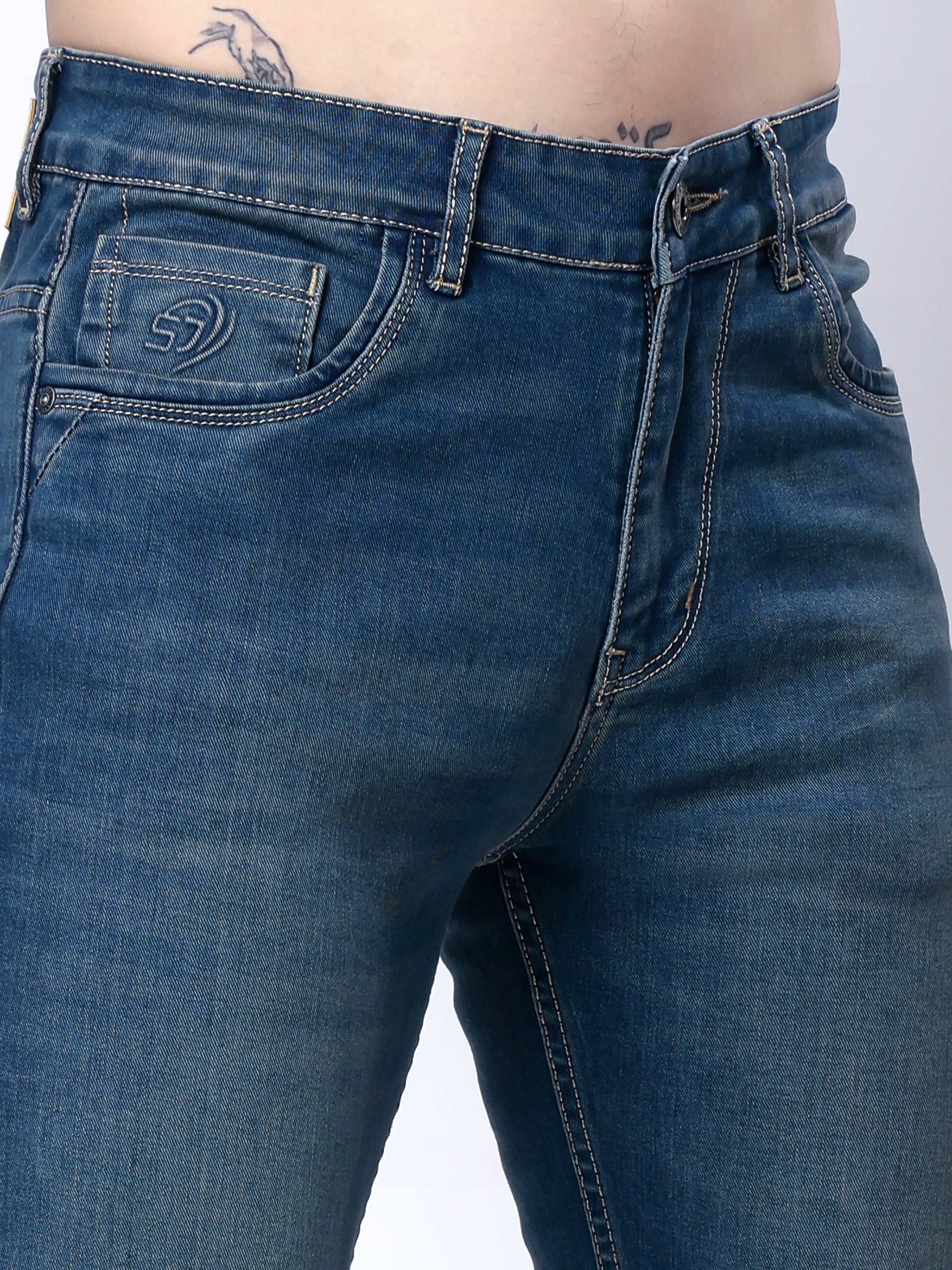 Stylox Men’s Comfort Fit Stretchable Denim Jeans-Greenish Blue
