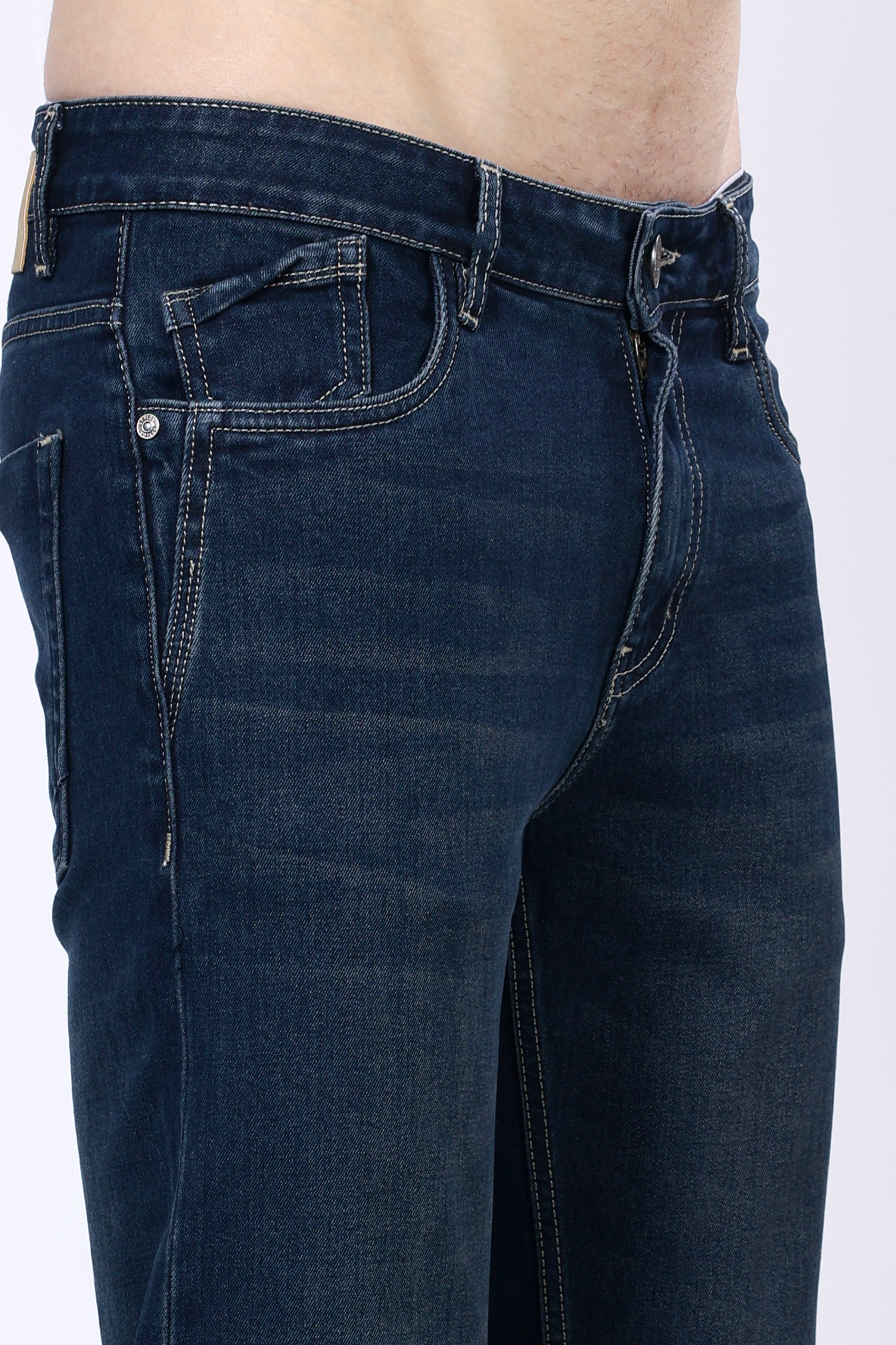Stylox Men’s Mid-Rise Comfort Fit Stretchable Dark Blue Denim Jeans - Stylox