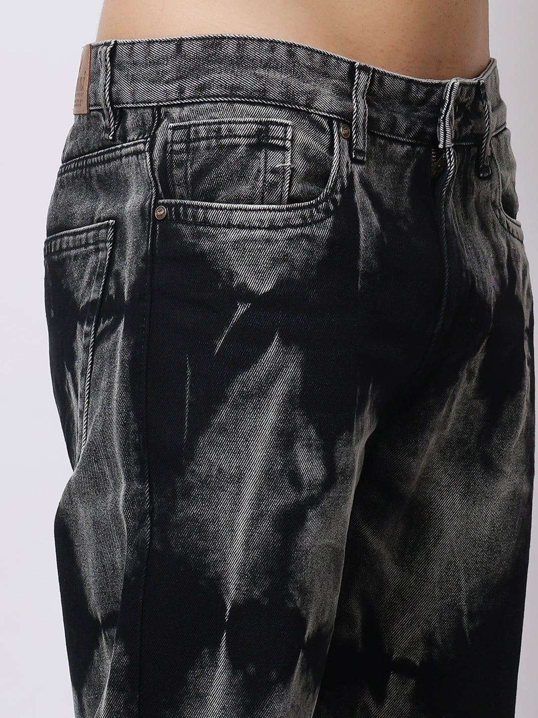 Stylox Men’s Relaxed Fit Black Tie-Dye Washed Jeans | Trendy Acid Wash Straight Fit Denim for Streetwear Style - Stylox