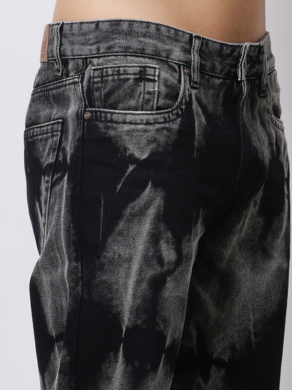 Stylox Men’s Relaxed Fit Black Tie-Dye Washed Jeans | Trendy Acid Wash Straight Fit Denim for Streetwear Style - Stylox