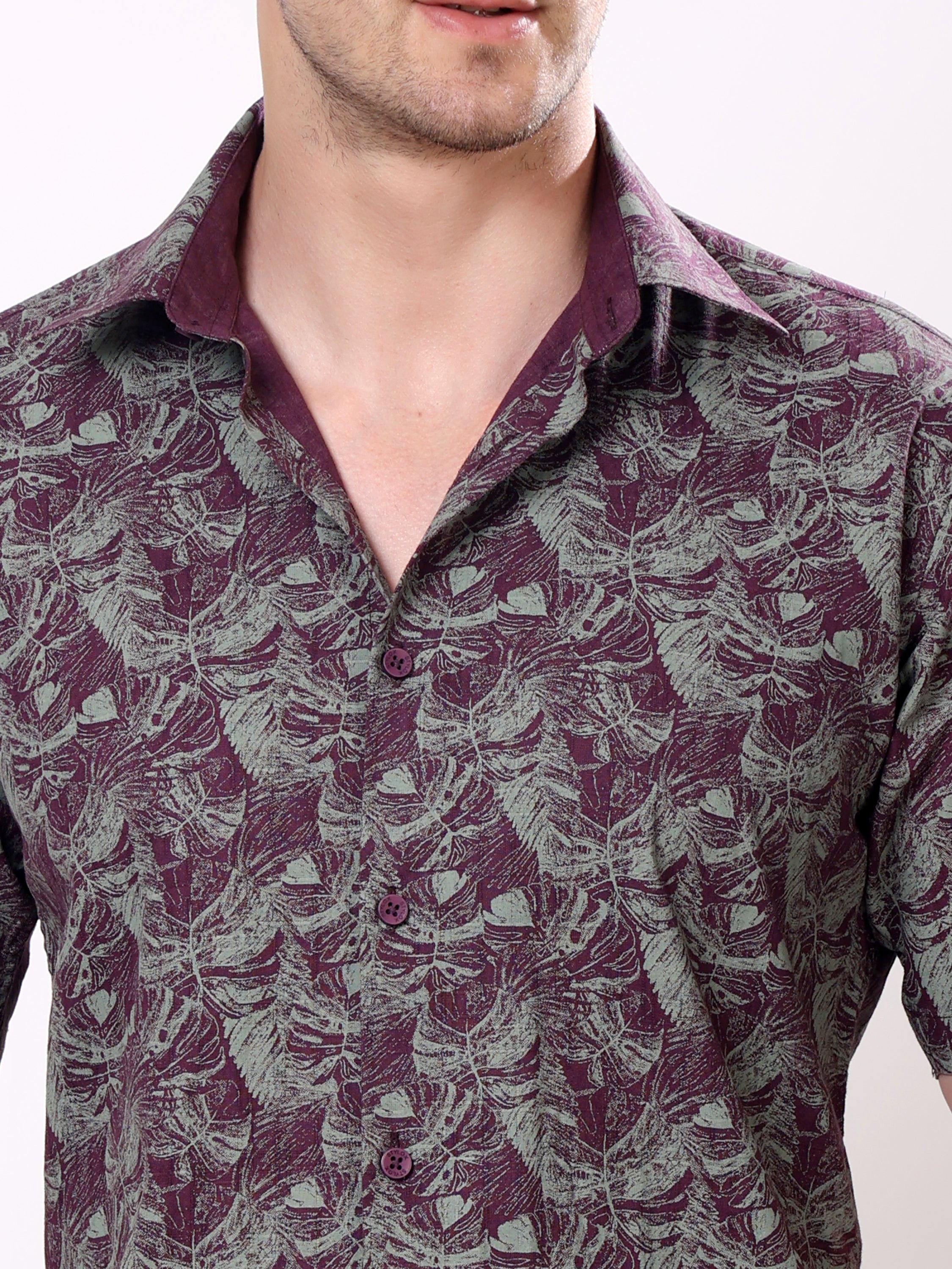 Stylox Men’s Regular Fit Half Sleeve Tropical Leaf Printed Casual Summer Shirt - Stylox