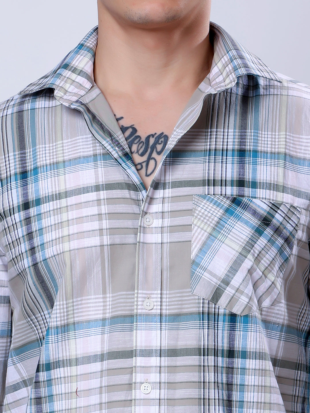 Stylox Men’s Regular Fit Full Sleeve Casual Check Shirt–Grey & Blue - Stylox