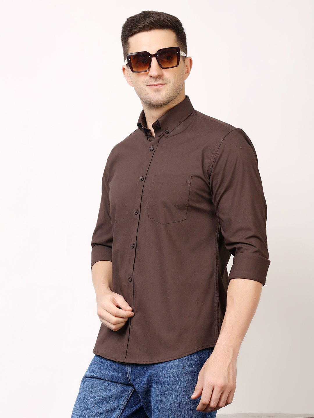 Stylox Men's Regular Fit Solid Casual Shirt with Full Sleeves – Premium Cotton Blend Button-Down Shirt for Smart Everyday Style - Stylox