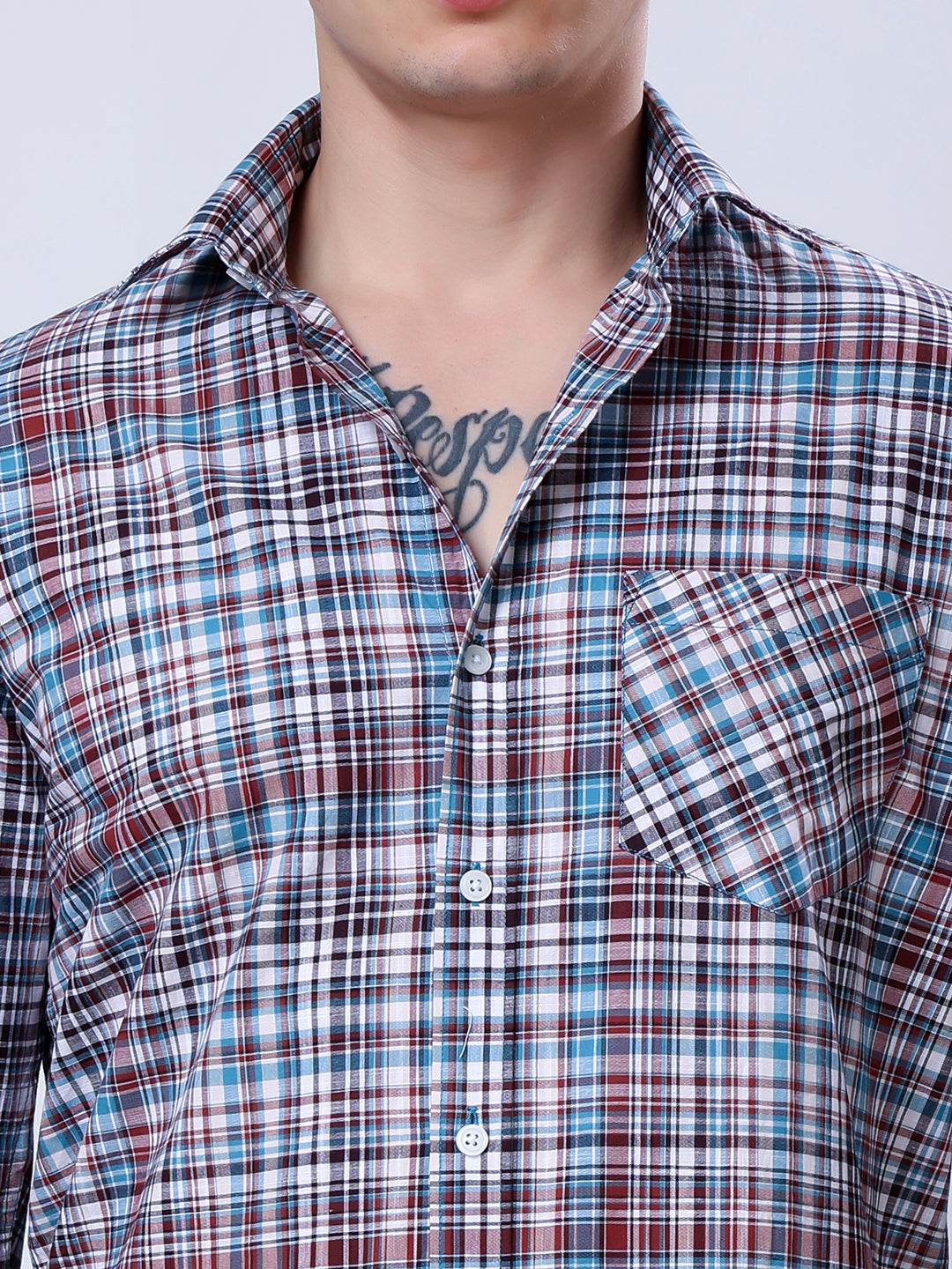 Stylox Men’s Regular Fit Full Sleeve Casual Check Shirt–Blue &amp; Brown - Stylox