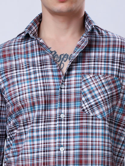 Stylox Men’s Regular Fit Full Sleeve Casual Check Shirt–Blue &amp; Brown - Stylox