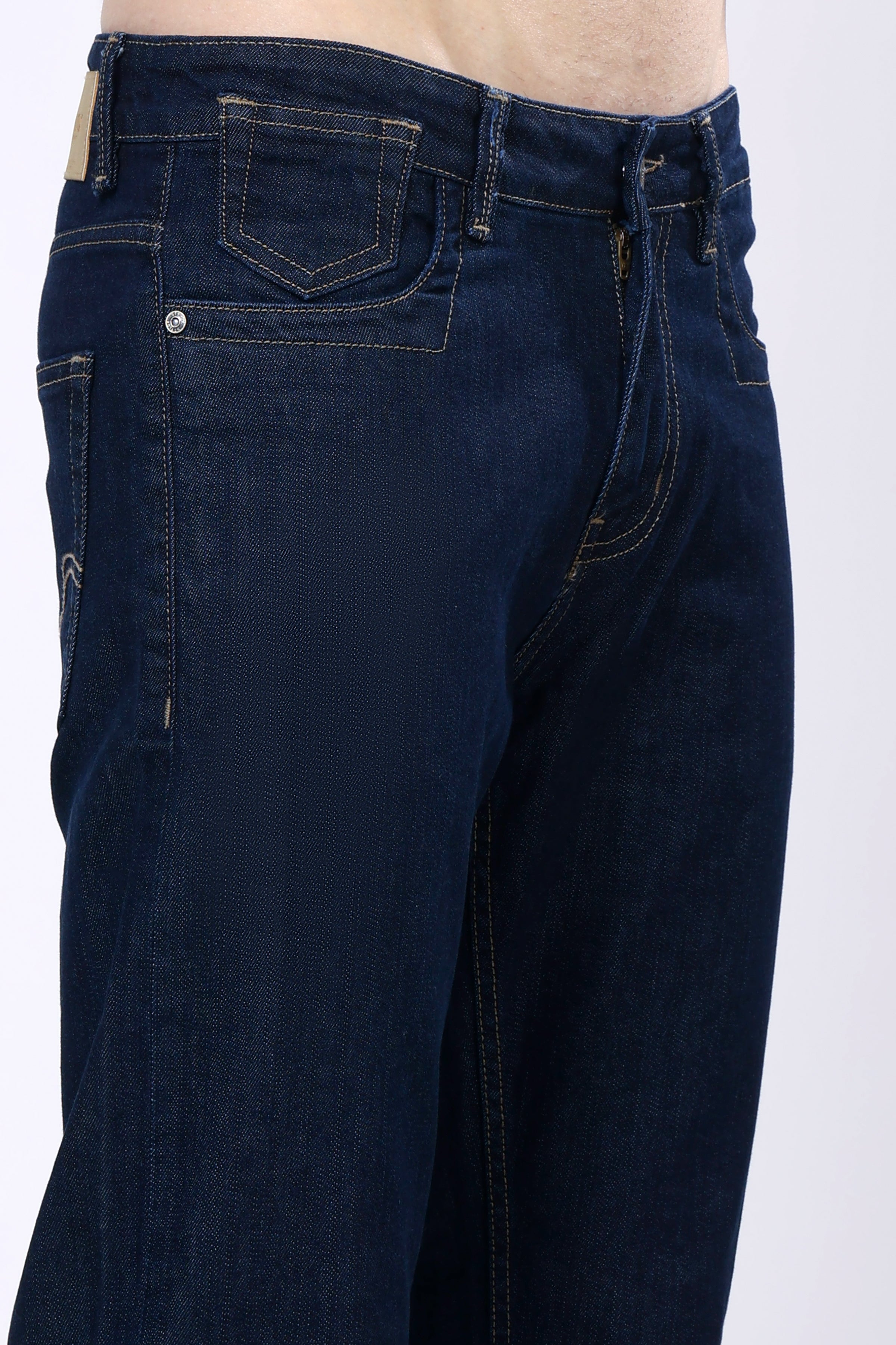 Stylox Men’s Mid-Rise Comfort Fit Dark Blue Stretchable Denim Jeans - Stylox